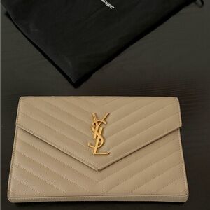 Saint Laurent Tan Quilted Wallet on chain